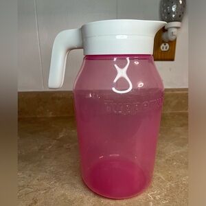 Tupperware Pink Pitcher with White Lid and Handle